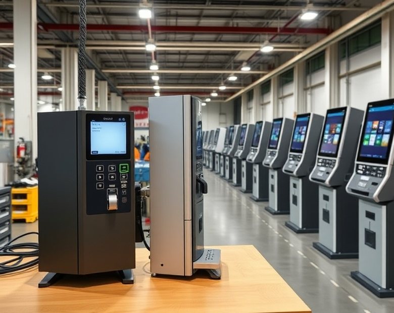 Dispenser module of a self-service terminal on a test bench